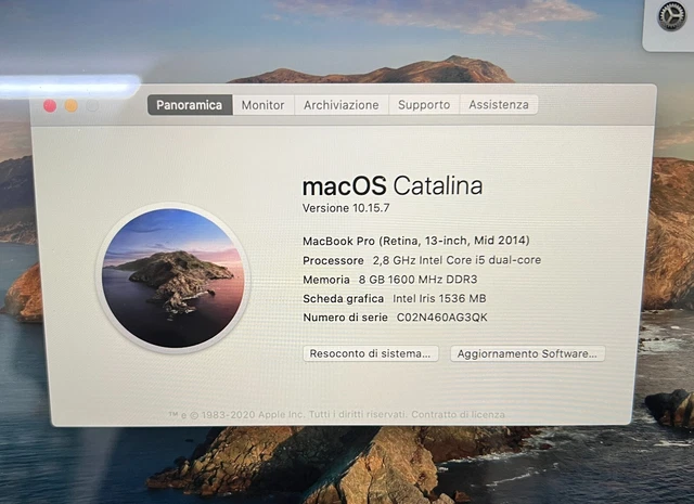 APPLE Macbook Pro 13" 2014 core i5 2.8 8Gb Ram 128Gb SSD ricondizionato grado BC 9