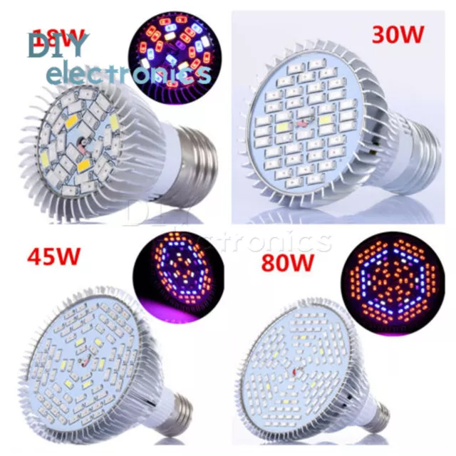 18/30/45/80W LED Grow Light E14/E27 Bulb for Plant Hydroponic Full Spectrum US