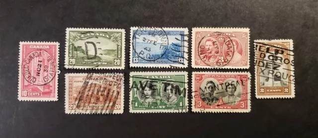 Stamps Canada Used: 8 Canadian Used Classics with bold cancels F-VF