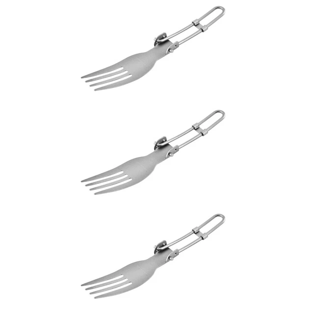 3pcs Titanium Portable Fork Foldable Fork Durable Camping Picnic Utensil Travel