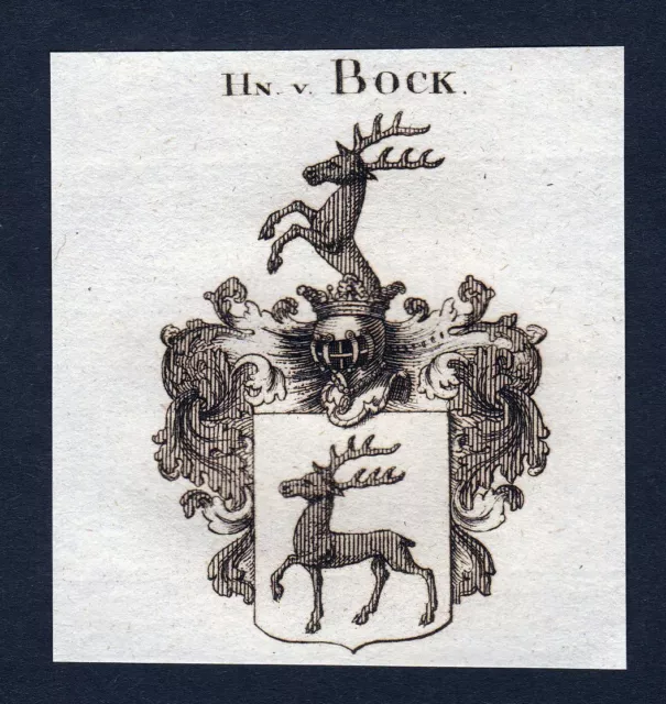 Circa 1820 Bock Stemma Nobile Cappotto Of Arms Incisione Stampa Antica Heraldry