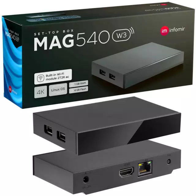 TV MAG BOX 540W3 Receiver HEVC H.265 4K UHD Wi-Fi Linux USB LAN HDMI UHD Kabel
