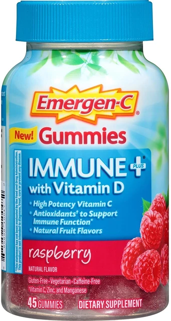 Emergen-C Immune Plus con gomas de vitamina D, 45 unidades frambuesa paquete 1