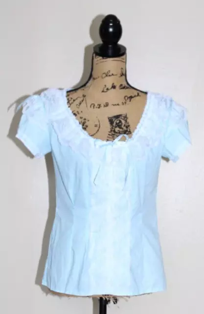 Vintage Fashions by Bettye Blue White Lace Square Dance Blouse Women's S/M