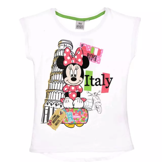 T-Shirt Maglietta Minne Manica Corta Estiva Bambina Disney 3/8 Anni - Ep1087Bian