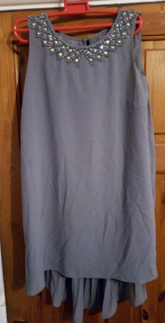 Next Signature Girls Grey Diamante Floaty Chiffon Lined Dress Size Age 11 Years