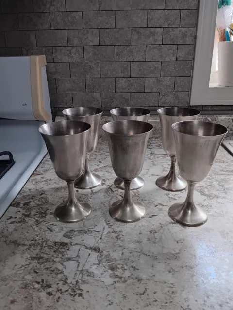 RARE Set Of 6 Sterling Silver Water Wine Goblet Manchester Crown Cross # 808
