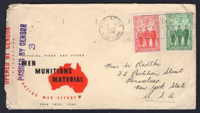 AUSTRALIA 1940 Censored Cover to USA. War Effort Cachet