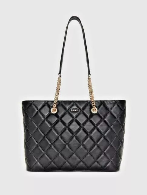 Donna Karan Designer Black Lamb Quilted Leather Large Shoulder Bag &Dust Bg NWT~