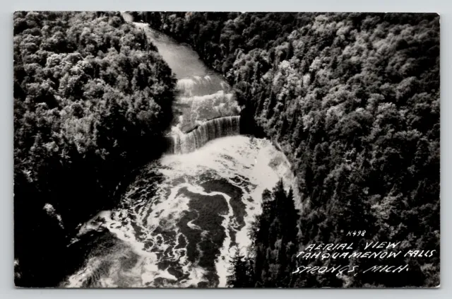 Postcard Michigan RPPC Aerial View Upper Tahquamenon Falls Munising Cancel 1947