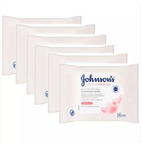 Johnson's Make-up Be Gone 5in1 Refreshing Face Cleansing Wipes 25 - Pack of 6