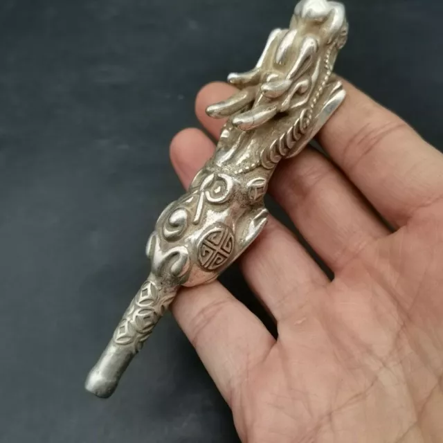 Old Chinese tibet silver handcarved Dragon Cigarette holder Smoking tools 469