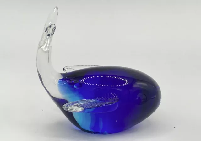 Cobalt Blue and Clear Art Glass Whale Paperweight Figurine Polished Bottom