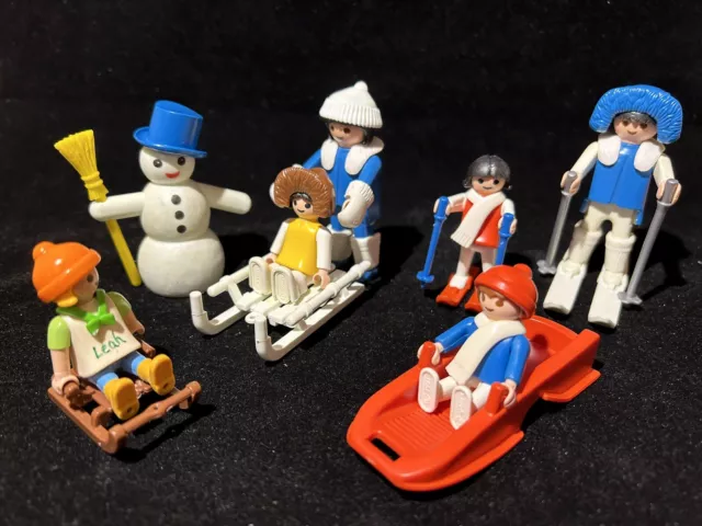 Sammlungsauflösung Playmobil Figuren Winter Skifahrer, Schlitten, Schneemann