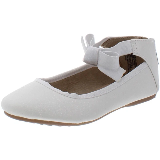 Kenneth Cole New York Girls Rose Bow White Shimmer Ballet Flats Shoes  4979