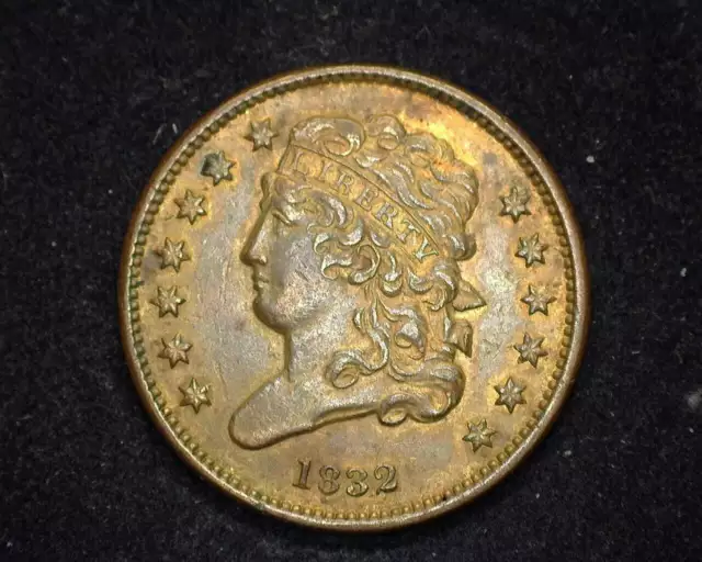 HS&C: 1832 Classic Head Half Cent AU Fair amount of red - US Coin