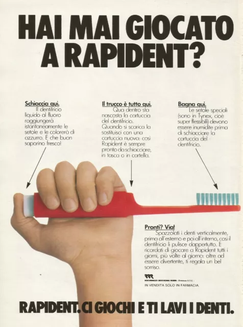 U0449 Rapident giochi e ti lavi i denti, Pubblicità vintage 1981, 20 x 28