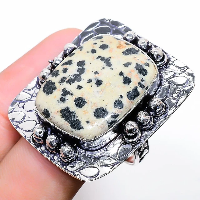 Dalmation Jasper Gemstone Handmade 925 Sterling Silver Jewelry Ring Size 11