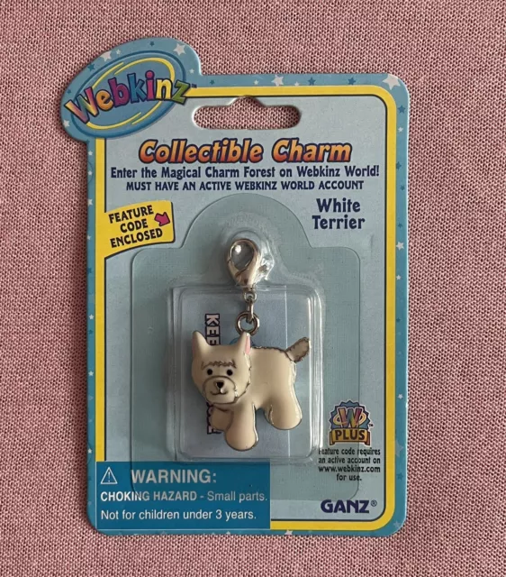 Webkinz White Terrier Charm, New with sealed feature code