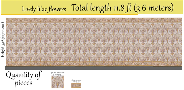 Lilac & yellow ocher reclaimed original antique ca1900 -  108 tile wall 38 sqft