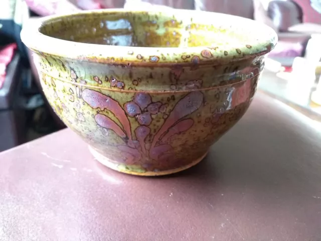 Vintage Studio Pottery Stoneware Bowl. Beautiful Brown & Olive Green Glaze.