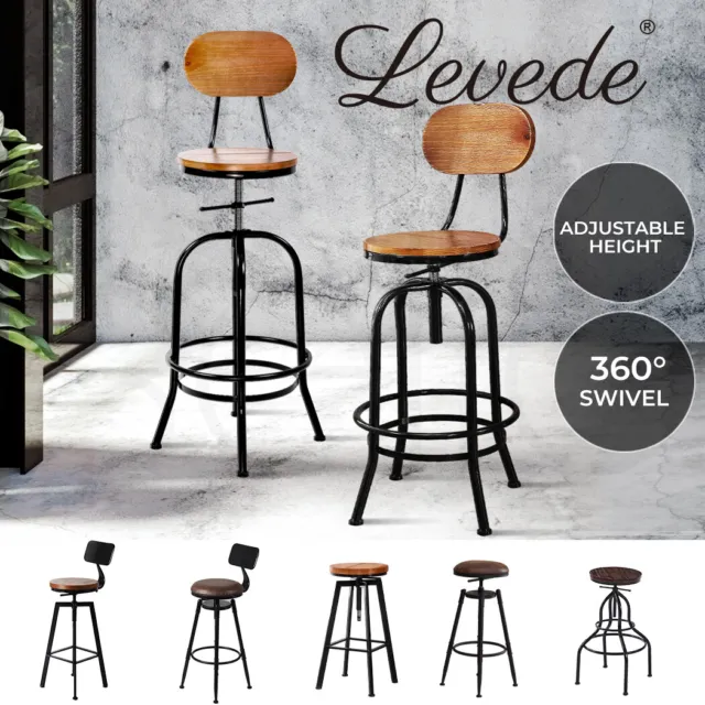 Levede 1x/2x/4x Bar Stool Barstools Kitchen Wooden PU Industrial Swivel Chair