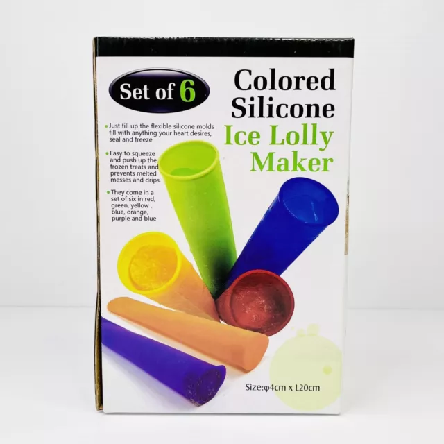 6 Piece Coloured Silicone Ice Block Moulds Icy-Pole Ice Lolly Popsicle Maker