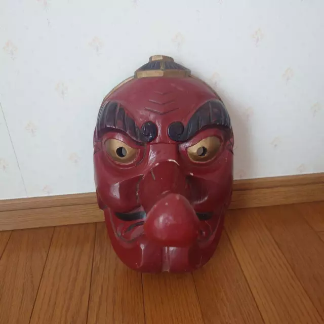 NOH MASK Japanese Wooden Tengu Mask Noh Amulet Antique