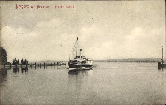 Ak Bregenz am Bodensee Vorarlberg, Hafeneinfahrt, Dampfer - 2677688