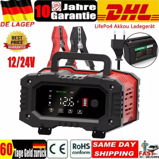 12V 24V LiFePO4 KFZ Auto Batterie Ladegerät Impuls Reparatur Akku Starthilfe DE