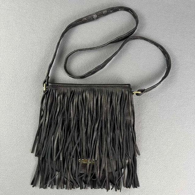 Steve Madden Shoulder Bag Black Fringe Medium Hobo Faux Leather Crossbody