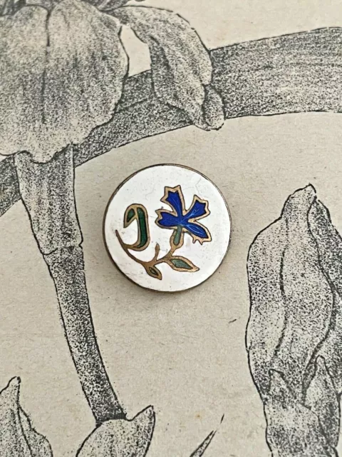 Beau bouton ancien émaillé blanc à décor de fleurs - collection - French button
