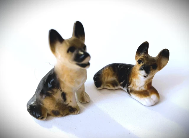 Ceramic German Shepherd Pups, 1 1/4"T, 1/2 oz, VG Condition, Probably Japan Ceramic German Shepherd Pups, 1 1/4"T, 1/2 oz, VG Condition, Probably Japan