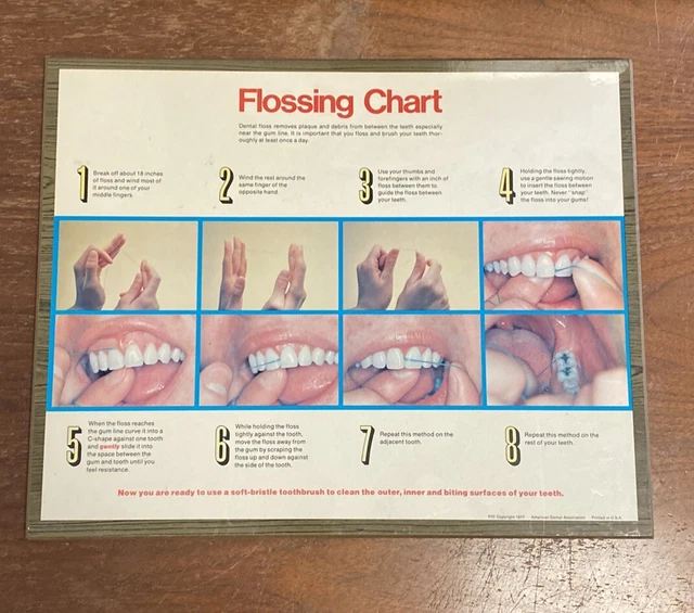 AMERICAN DENTAL ADA Vintage 1977 Flossing Chart Display Poster Picture