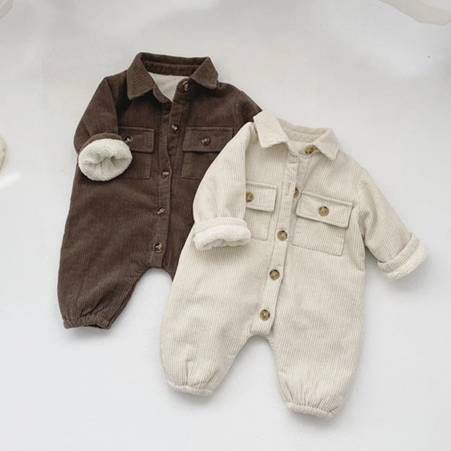 Newborn Baby Winter Corduroy Snowsuit Bodysuit Fleece Thermal Romper Jumpsuit