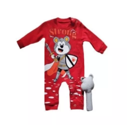 Pyjama /Grenouillère avec peluche pour  bébé couleur rouge du 3 au 9 mois neuf