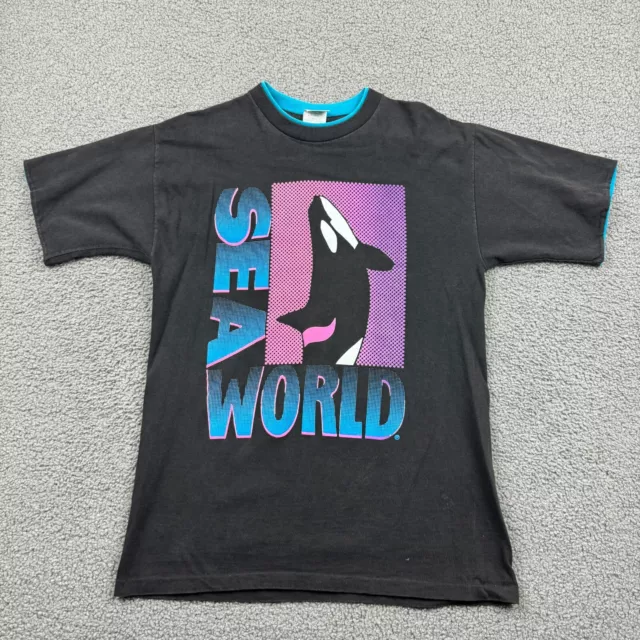 Vintage Sea World T Shirt Mens Medium Black Graphic Orca Killer Whale Shamu 90'S