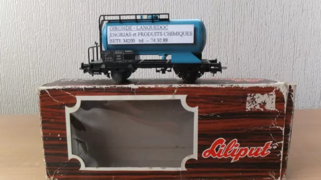 Liliput HO SNCF 4 wheel oil tanker wagon in marine blue.Replacement signage