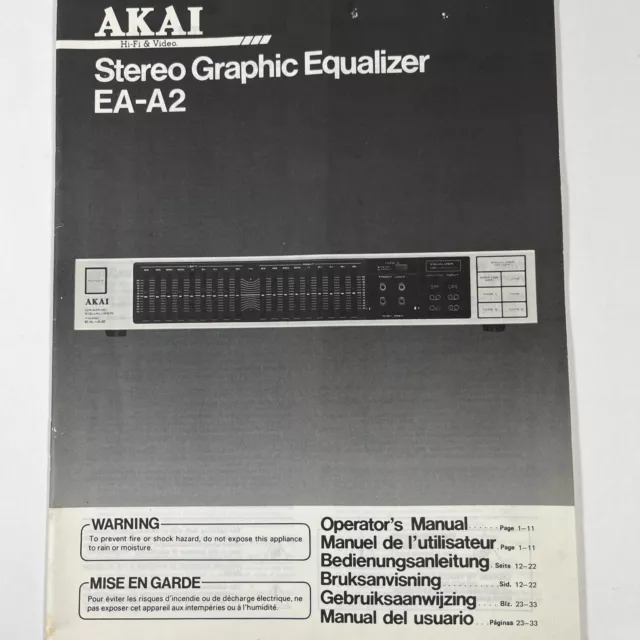 Original AKAI EA-A2 Stereo Graphic Equalizer Operators Instruction Manual