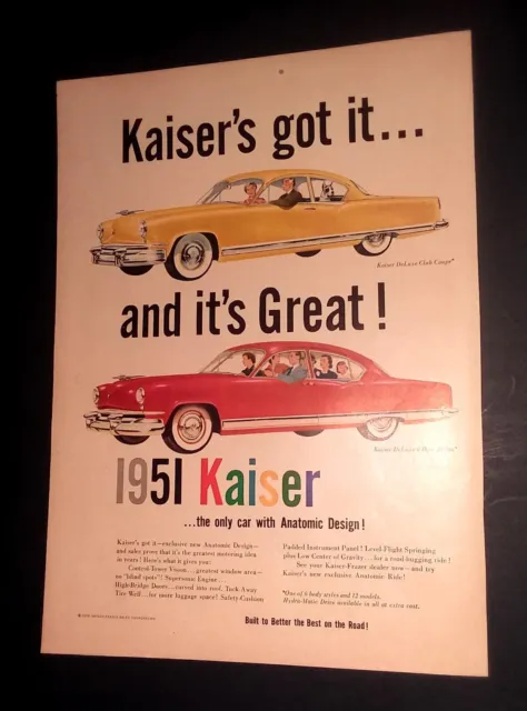 KAISER 1950 photo print ad Deluxe Club Coupe & 4 Door Sedans  [8x10]
