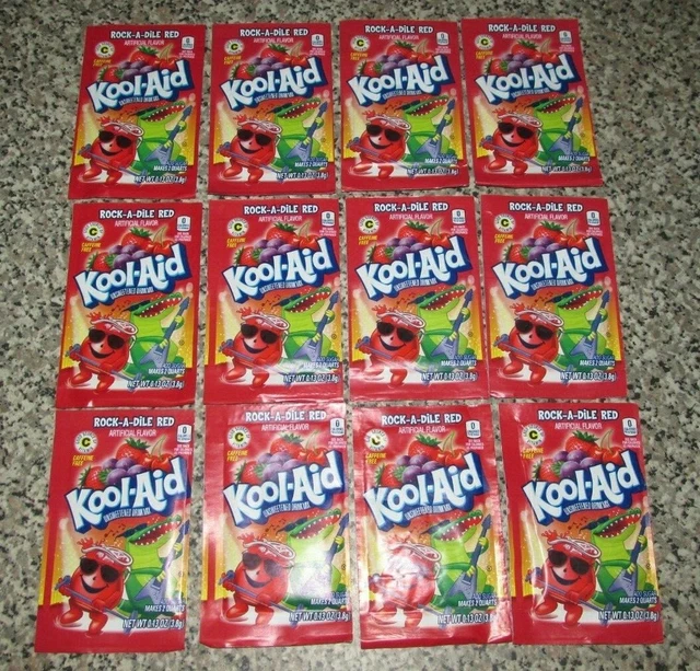 RARE LOT OF 12 Rockadile Red KoolAid Drink Mix Packets Discontinued