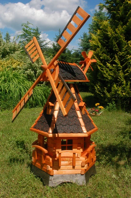 Moulin à Vent En Bois 1m Avec Roulement à Billes - Éclairage Solaire - Décoration Jardin Imprégné Et Réglable