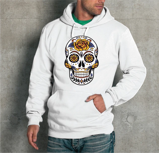 FELPA CON CAPPUCCIO UNISEX TESCHIO MESSICANO SKULL Uomo Donna tribal tribale
