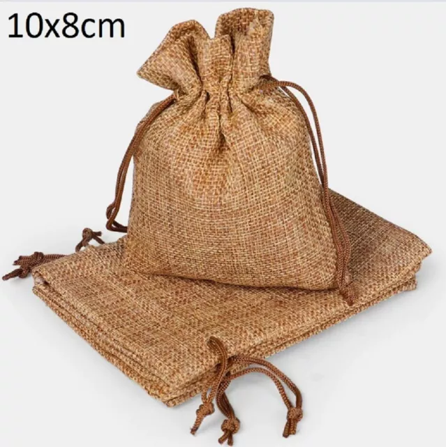 5 10 20 Natural Hessian Burlap Drawstring Wedding Pouches Favours Gift Bags Sack