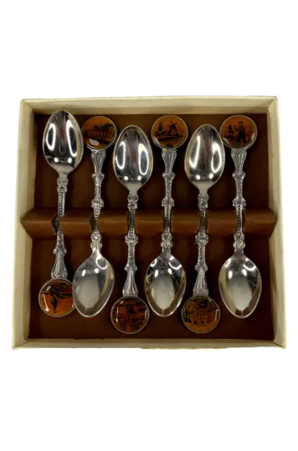 VTG Mid 1900s 6 Baby Spoons Holland & Pictures Depict Holland Ends Stainless