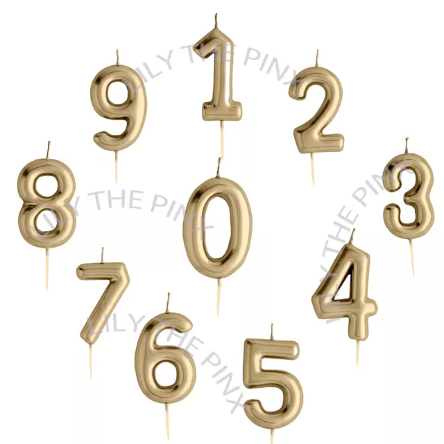 Gold Metallic Birthday Cake Number Candles Topper Kids Adults Anniversary party