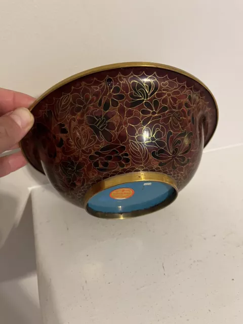 Rare! ~ Vintage Chinese Cloisonne Jingfa 7” Bowl ~ Floral Brass