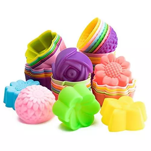 R HORSE 42Pcs Silicone Molds Cupcake Multi Flower Shapes Silicone Baking Cups