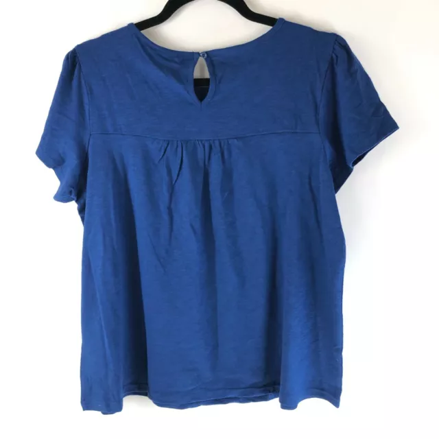 Ella Moss Womens Top Blouse Slub Knit Embroidered Keyhole Blue Size M 2