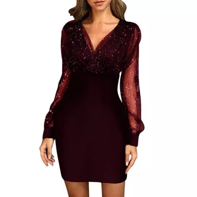 Women Ladies Sequin V Neck Mini Dress Bodycon Evening Party Wrap Clubwear Dress